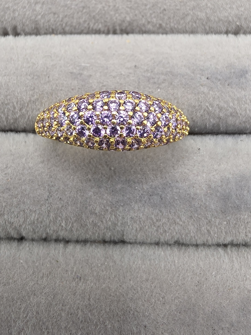 Gold-Tone Dome Ring Size 8 with Purple Pavé Stones